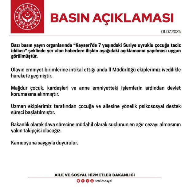 Bakanlık’tan Danişmentgazi’deki olaya ilişkin açıklama: “Mağdur çocuk ve ailesi devlet korumasına alındı”